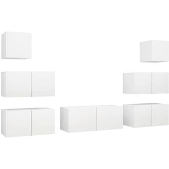 vidaXL Set De Muebles De Sal&oacute;n Tv 7 Piezas Madera De Ingenier&iacute;a Blanco Vidaxl