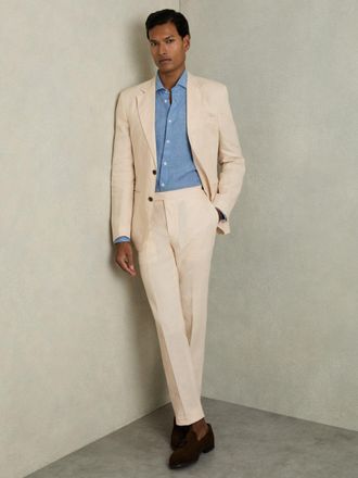 Reiss Stone Tailored Fit Linen Trousers, 34