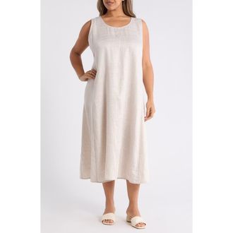 Eileen Fisher Scoop Neck Linen Blend Shift Dress in Wheat at Nordstrom, Size 2 X