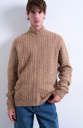 Topman Cable Knit Zip Cardigan in Tan at Nordstrom Rack, Size Xx-Large