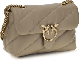 Pinko Womens Love Classic Leather Shoulder Bag Grigio Talpa-Antique Gold Calf Bos Taurus