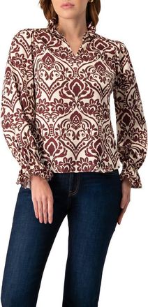Ivonne Ruffled V-Neck Abstract Blouse in Wine at Nordstrom, Size 14