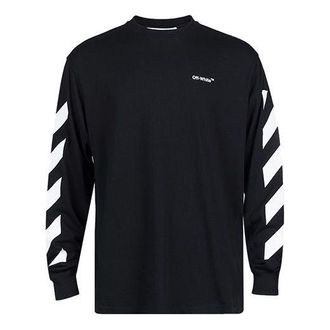 Off-white Mens Off-White SS22 Diag Alphabet Stripe Pattern Pullover Long Sleeves Loose Fit Black T-Shirt OMAB064C99JER0011001