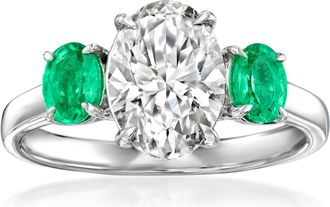 Ross-Simons Lab-Grown Diamond Ring With. Emeralds in 14kt White Gold