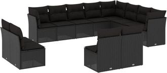vidaXL Set De Sof&aacute;s De Jard&iacute;n 12 Piezas Cojines Rat&aacute;n Sint&eacute;tico Negro Vidaxl