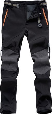 Generic Mens Trousers Block Trousers with Pockets Hiking Fitness Warm Trekking Windproof Mens Trousers Mens Outdoor Work Lined Color Softshell Fleece Pants(Bl