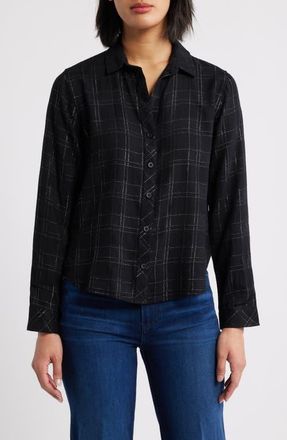 Cloth & Stone Metallic Check Button-Up Shirt in Black Lurex at Nordstrom, Size X-Small