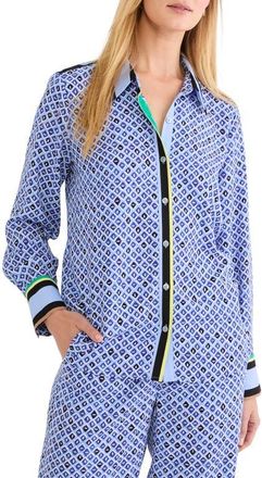 Nic+Zoe Mosaic Print Button Up Shirt in Blue Multi at Nordstrom, Size Xx-Large