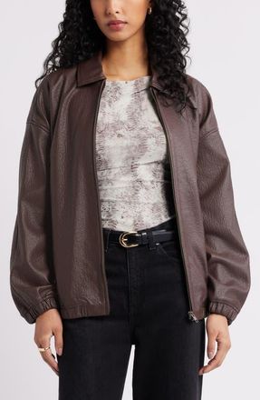 Open Edit Oversize Faux Leather Jacket in Brown Seal at Nordstrom, Size Xx-Small
