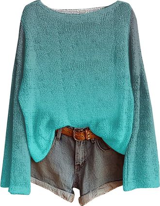 Generic Fairisle Jumpers for Women Boho Vintage Print Lazy Crewneck Long Sleeve Knitted Tops Y2k Retro Aesthetics Ladies Casual Loose Pullover Jumper Streetwe