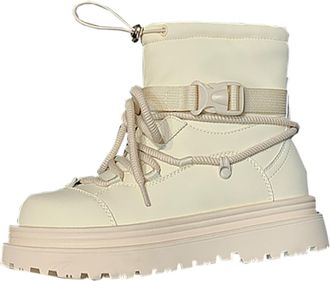 Generic Beige Womens Boots with Thick Sole and Fleece Lining, Waterproof and Slip-Resistant, Perfect for Winter