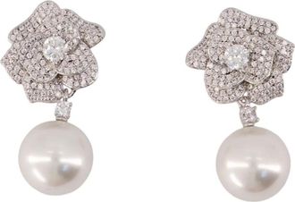 Self Portrait Mini Kristallen Bloem Parel Oorbellen - Dames - Oorbellen - Grijs - ONE Size - Accessoires