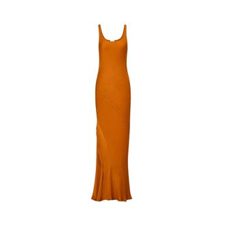 Saint Laurent Kleedjes, Dames, Oranje, S, Satijn, Lange Tankjurk in Zijde Satijn