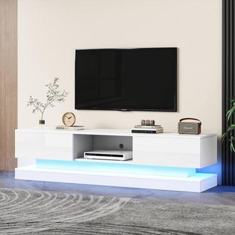 Matteo 160cm High Gloss White TV Stand with RGB LED & Storage