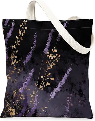 Generic Spring Japanese Lavender Canvas Tote Bag for Shopping 13x15, Asia Chinese Japan Flower Reusable Grocery Print Bag for Women, Cool Floral Beach Aesthet