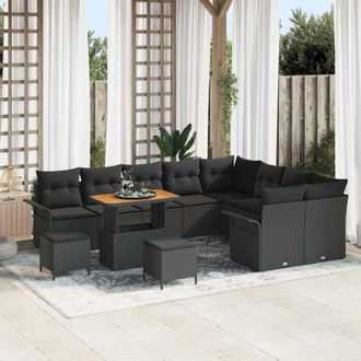 vidaXL Conjunto De Sof&aacute; De Jard&iacute;n 12 Pcs Negro Rat&aacute;n Sint&eacute;tico Vidaxl