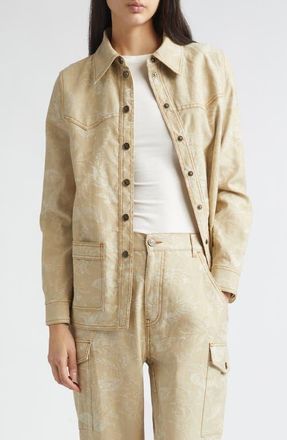 Etro Floral Denim Button-Up Shirt in Multicol On Beige Base at Nordstrom, Size 10 Us