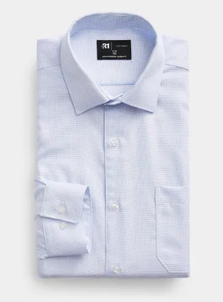 Le 31 Mens Wrinkle-free light blue jacquard check shirt Modern fit