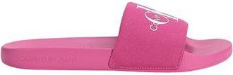 Calvin Klein Flat Slide Monogram Pool Slides for Women in Pink Canvas