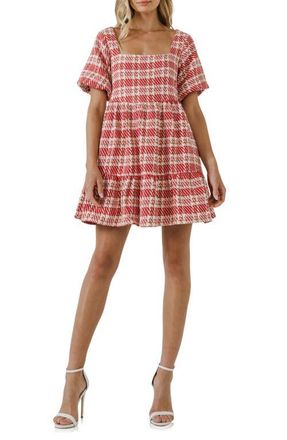 English Factory Tweed Babydoll Minidress in Red Multi at Nordstrom, Size Small