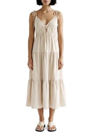 Vero Moda Athena Tiered Midi Dress in Oatmeal at Nordstrom Rack, Size X-Small