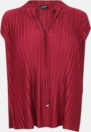 HUGO BOSS Womens V-Neck Band Collar Sleeveless Tunic Blouse - Red - Size: 12