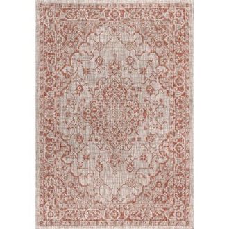 Jonathan Y Designs Rozetta Boho Medallion Textured Weave Indoor/Outdoor Area Rug in Red/taupe at Nordstrom, Size 5Ft 0In X 5Ft 0In