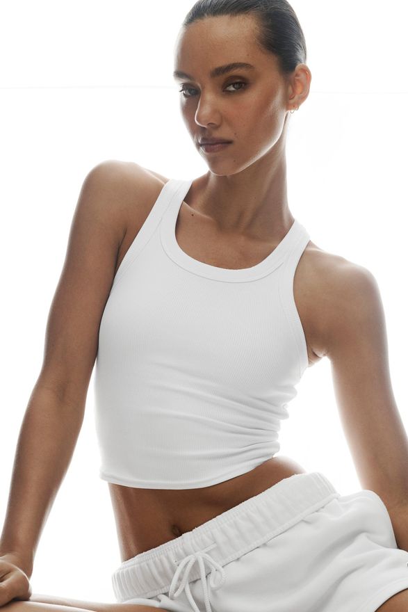 | Goddess Ribbed Go-To Tank Top in White, Size: Medium