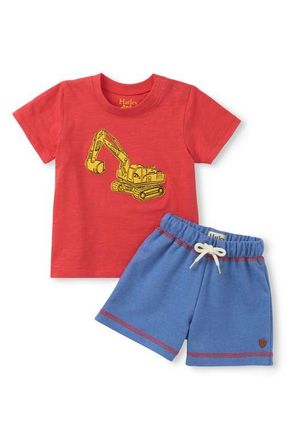 Hatley Kids Digger Appliqu&eacute; T-Shirt & Shorts Set in Red at Nordstrom, Size 12-18M