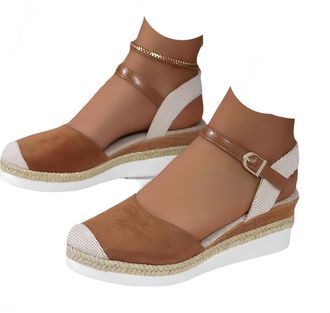 Generic Closed Toe Platform Wedge Sandals for Women 2026 Orthopedic Espadrilles Wedges with Elastic Ankle Strap Retro Comfort Platform Wedges Sandal Summer An