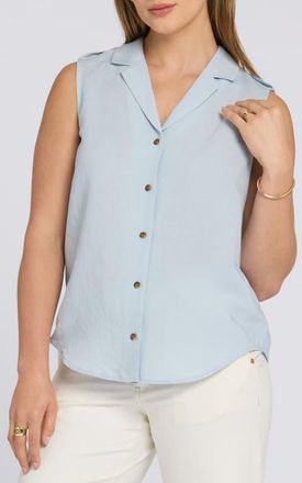 NYDJ Gabrielle Sleeveless Camp Shirt in Blue Clover at Nordstrom, Size Xx-Small