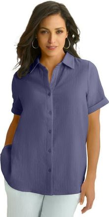 Jessica London Cotton Gauze Camp Shirt in Deep Dusk at Nordstrom, Size 28