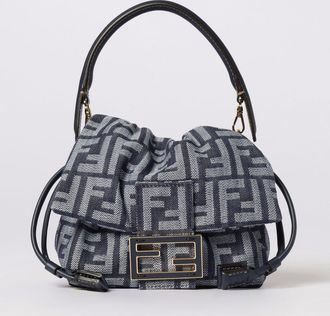 Fendi Borsa Mamma Baguette Fendi in denim di cotone con monogram FF jacquard