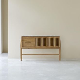 Tikamoon Consola de teca maciza y terrazo pr&eacute;mium
