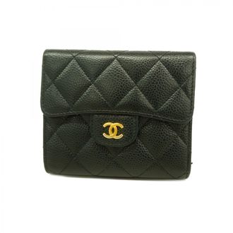 Chanel Black Grained Calfskin Wallet (Tri-Fold) (Pre-Owned)