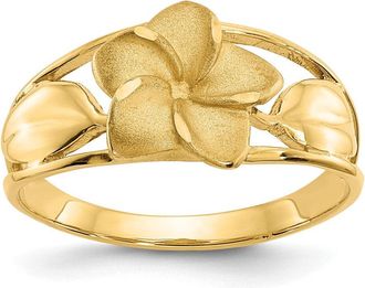 Diamond2Deal 14k Yellow Gold Satin & Diamond-Cut Plumeria Ring