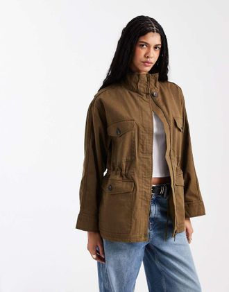 Asos Parka in cotone kaki con quattro tasche-Verde