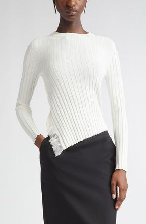 Alexander McQueen Asymmetric Ruffle Detail Rib Sweater in Ivory at Nordstrom, Size X-Large