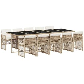vidaXL Set Comedor De Jard&iacute;n 11 Pzas Con Cojines Rat&aacute;n Sint&eacute;tico Beige Vidaxl