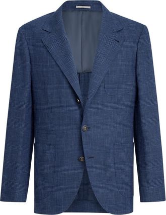 Brunello Cucinelli Prince of Wales deconstructed blazer in Denim at Nordstrom, Size 46 It