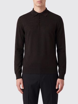 Emporio Armani Long-Sleeved Virgin Wool Knit Polo Shirt with Three-Button Placket