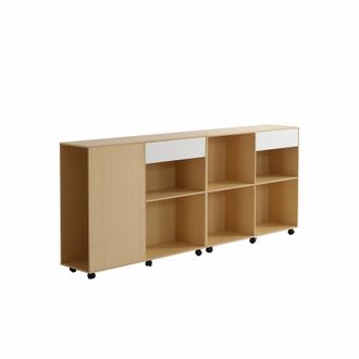 STILVORA Mueble De Almacenaje Con Estantes Abiertos Y 2 M&oacute;dulos Con Ruedas, Estilo Moderno, En Mdf Y Aglomerado, 222&times;34&times;95 Cm, Blanco Y Roble Claro
