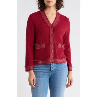 Adrianna Papell Frayed Knit Cardigan in Cranberry/Gold at Nordstrom Rack, Size X-Small