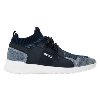 HUGO BOSS Mens Extreme Logo Knitted Trainers (Dark Blue) - Size UK 12