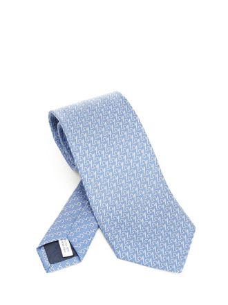Ferragamo Writer Print Silk Tie Ties And Bow Ties Light Blue-Uomo