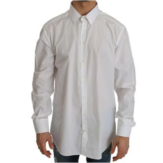 Dolce & Gabbana Casual Shirts, male, White, Size: XS Classic Poplin Shirt LongSleeved Gold