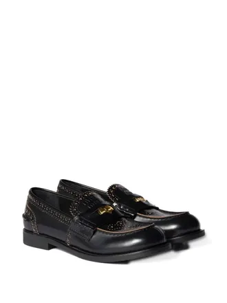 Miu Miu perforated coin-detail loafers - women - Calf Leather/Rubber/Calf Leather - 36.5 - Black