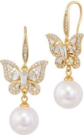 Savvy Cie Jewels Cubic Zirconia & Faux Pearl Drop Butterfly Earrings in Gold at Nordstrom Rack