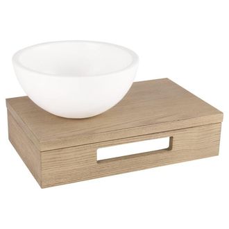 Differnz fonteinset - 40x21x10cm - Rechthoek - 0 kraangaten - wit mat keramieken waskom - Hout licht eiken