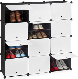 Relaxdays Relaxdays Mueble Zapatero Modular, Armario Organizador Zapatos, Puertas, Estanter&iacute;a 24 Cajones, Pl&aacute;stico, Blanco Y Negro